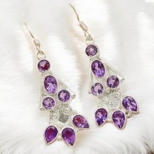 Solid Sterling Silver Amethyst Drop Earrings